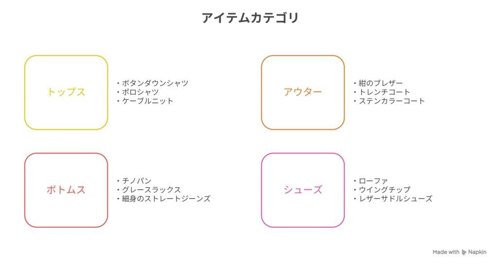 アイビー系のアイテム一覧表