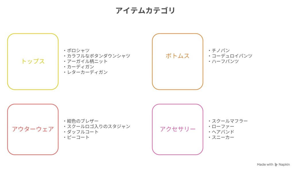プレッピー系のアイテム一覧